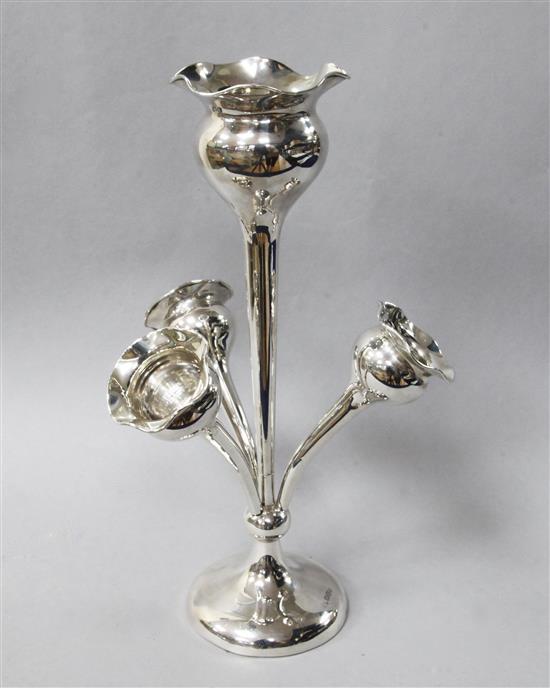 An Edwardian silver epergne with four receivers, Colen Hewer Cheshire, Chester, 1909, 26cm.
